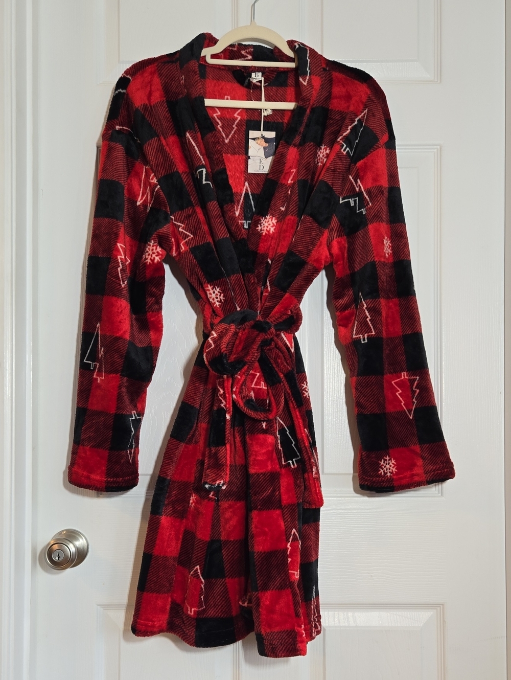 Ellen Degeneres Red and Black Buffalo Plaid Fleece Belted Robe Size L/XL New